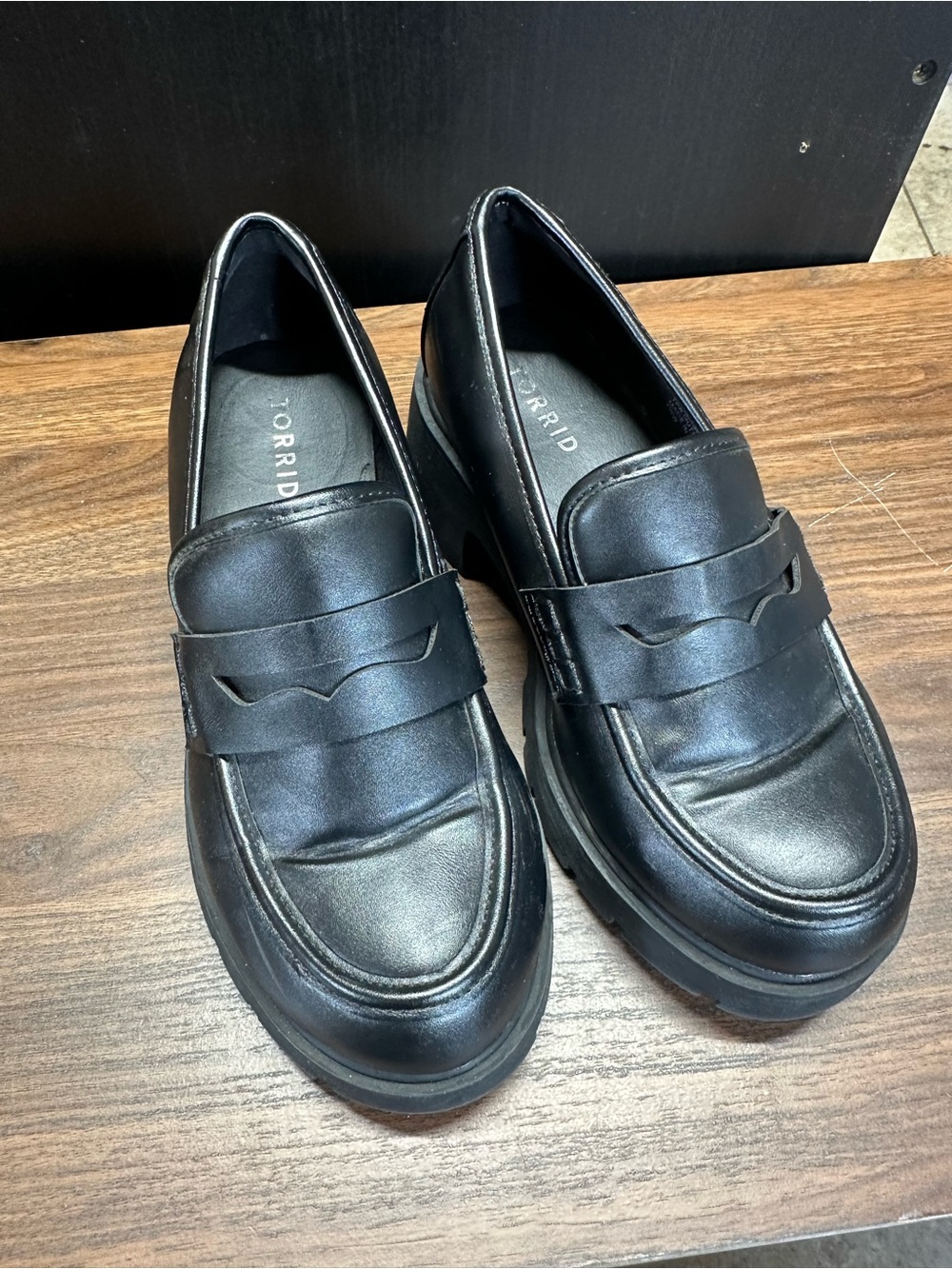 Torrid Black Leather Platform Loafer